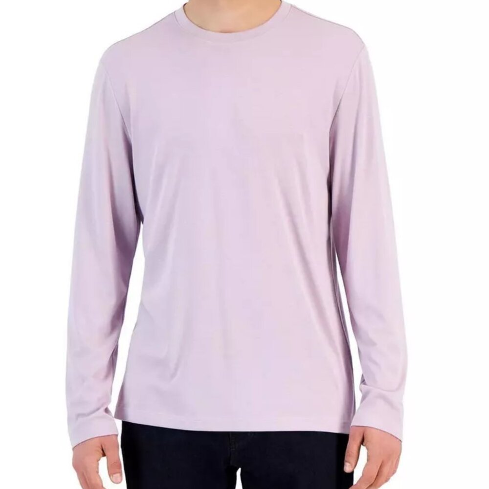 NEW! Mens ALFANI‎ Long Sleeve Shirt Crewneck Large Stretch Roxxy Grape Color $45